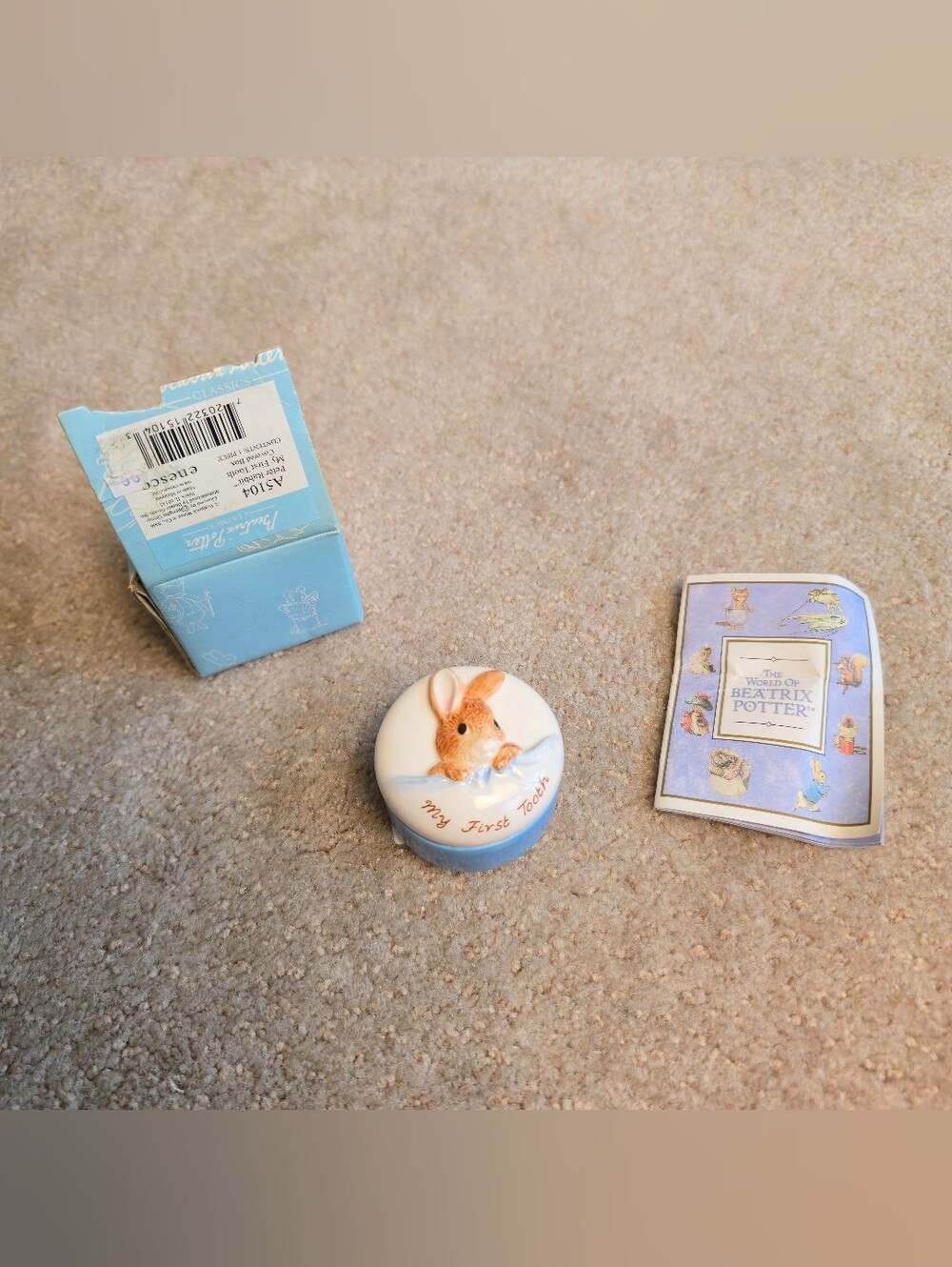 Vintage Enesco Beatrix Potter Peter Rabbit "My First Tooth" covered trinket box